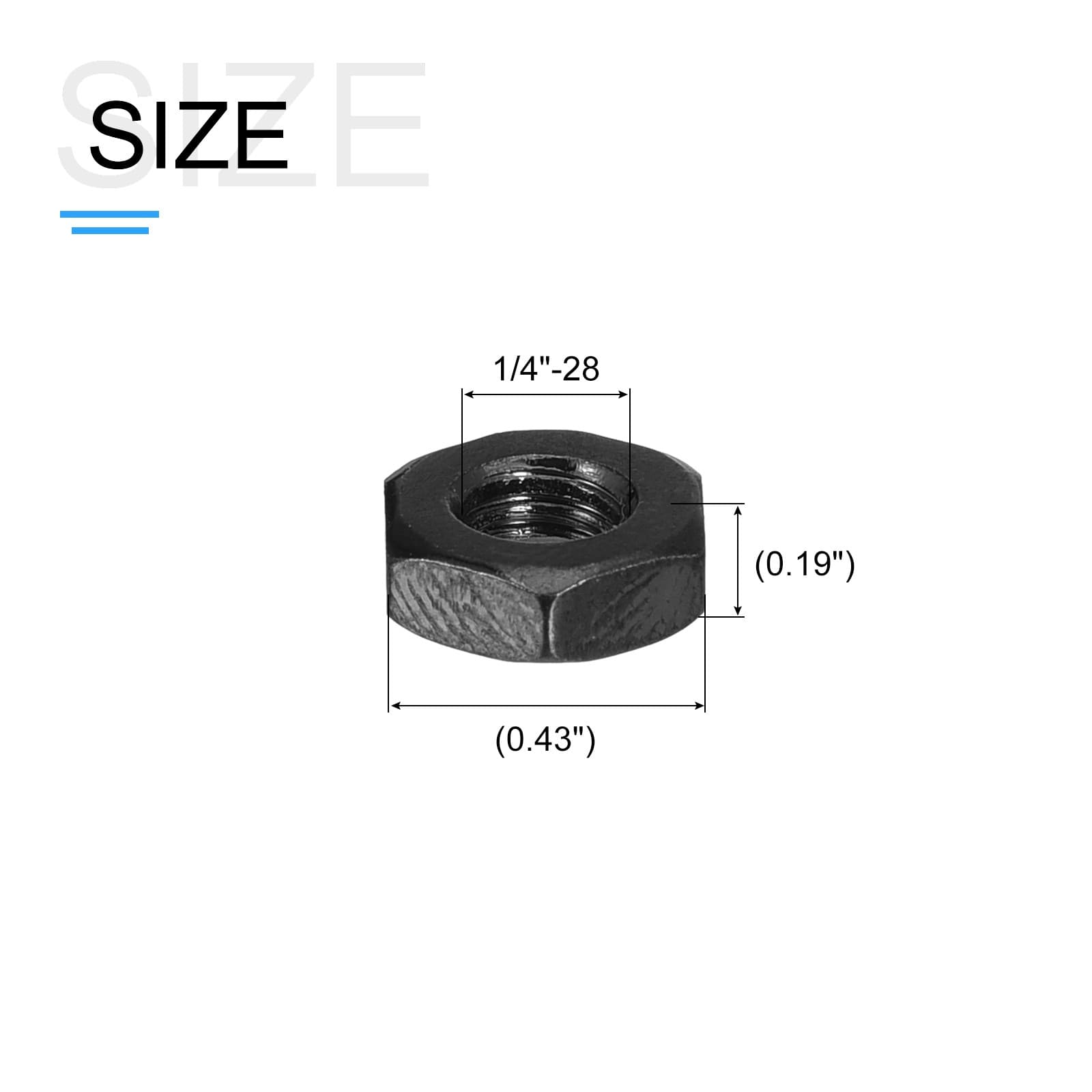 Hex Nuts (1/4"-28) 100Pcs Carbon Steel Fine Thread Black Oxide Nut Black 2