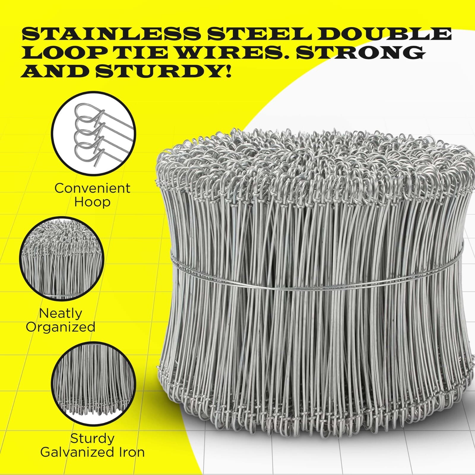 6 Inch x 1000pc STAINLESS STEEL Double Loop Rebar Wire Ties, 17 Gauge SIMBASTEEL 3