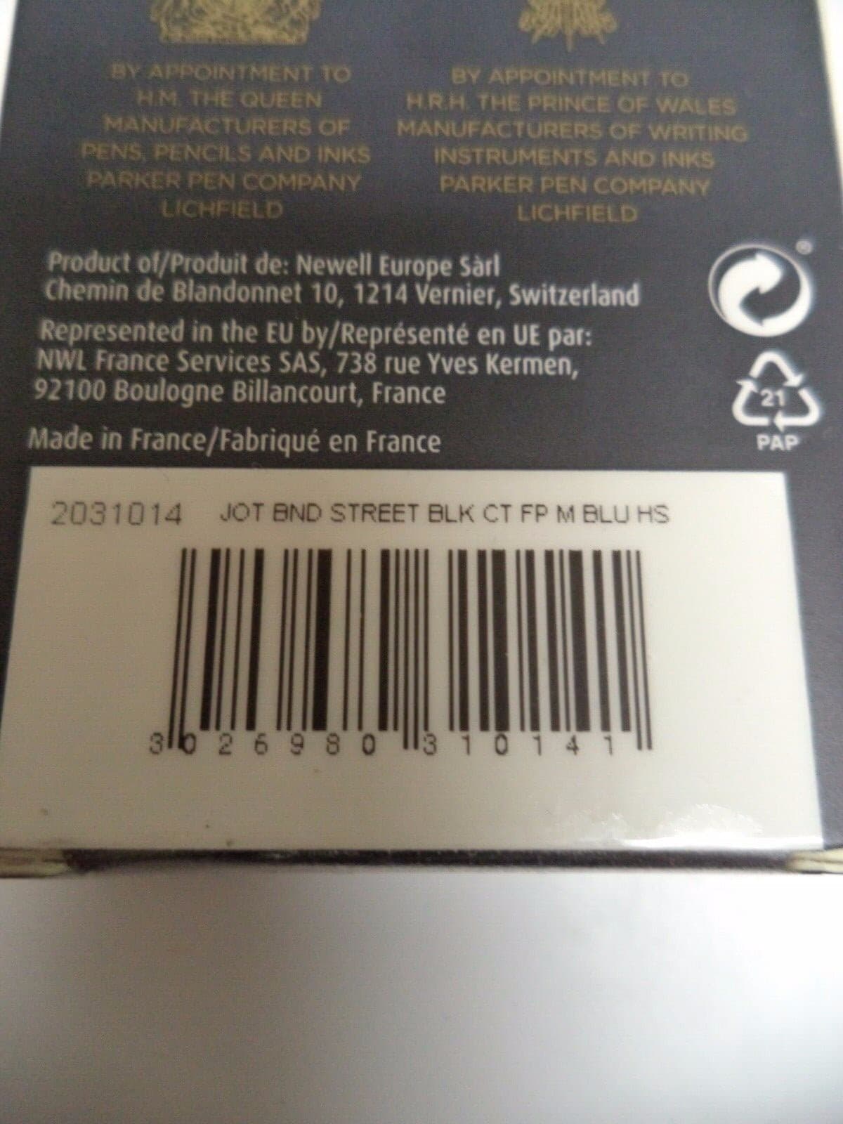 Parker FOUNTAIN PEN JOTTER LONDON INK MED STAINLESS 2031014 BLACK BARREL FRANCE 4