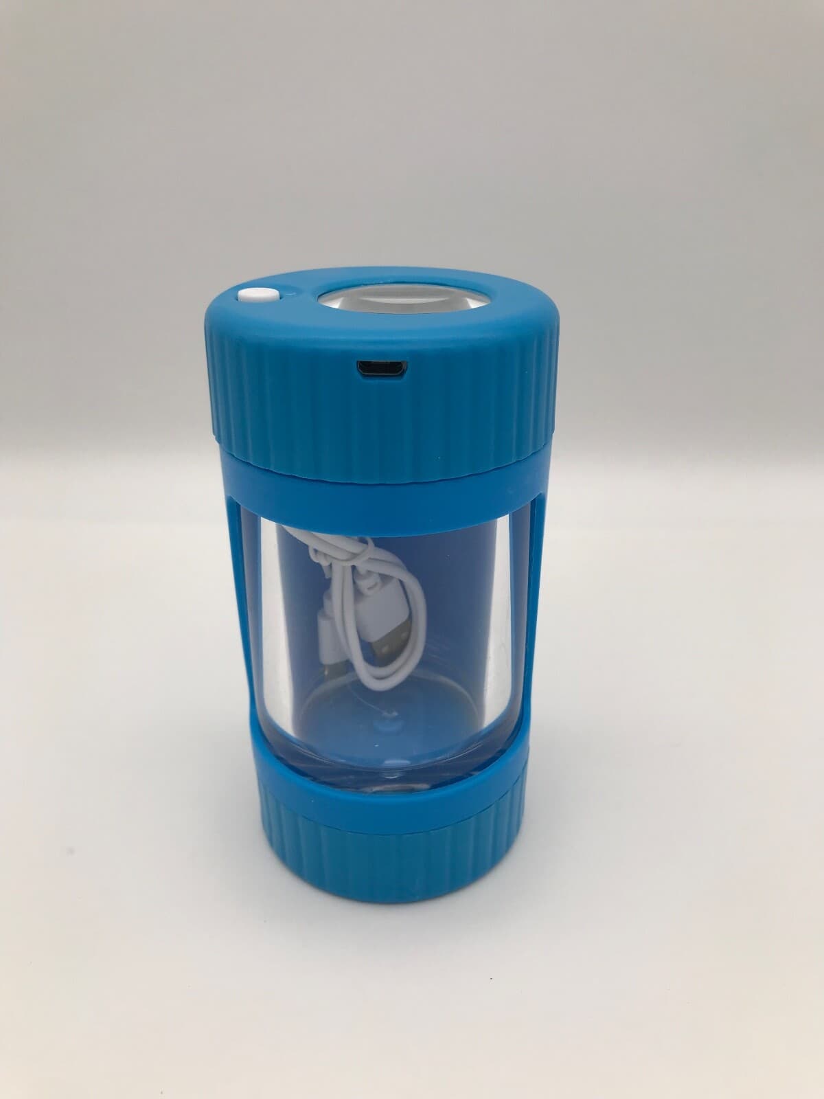 BLUE Manual Spice Herb Grinder with Light-Up Storage Jar / Magnifying Lid USB