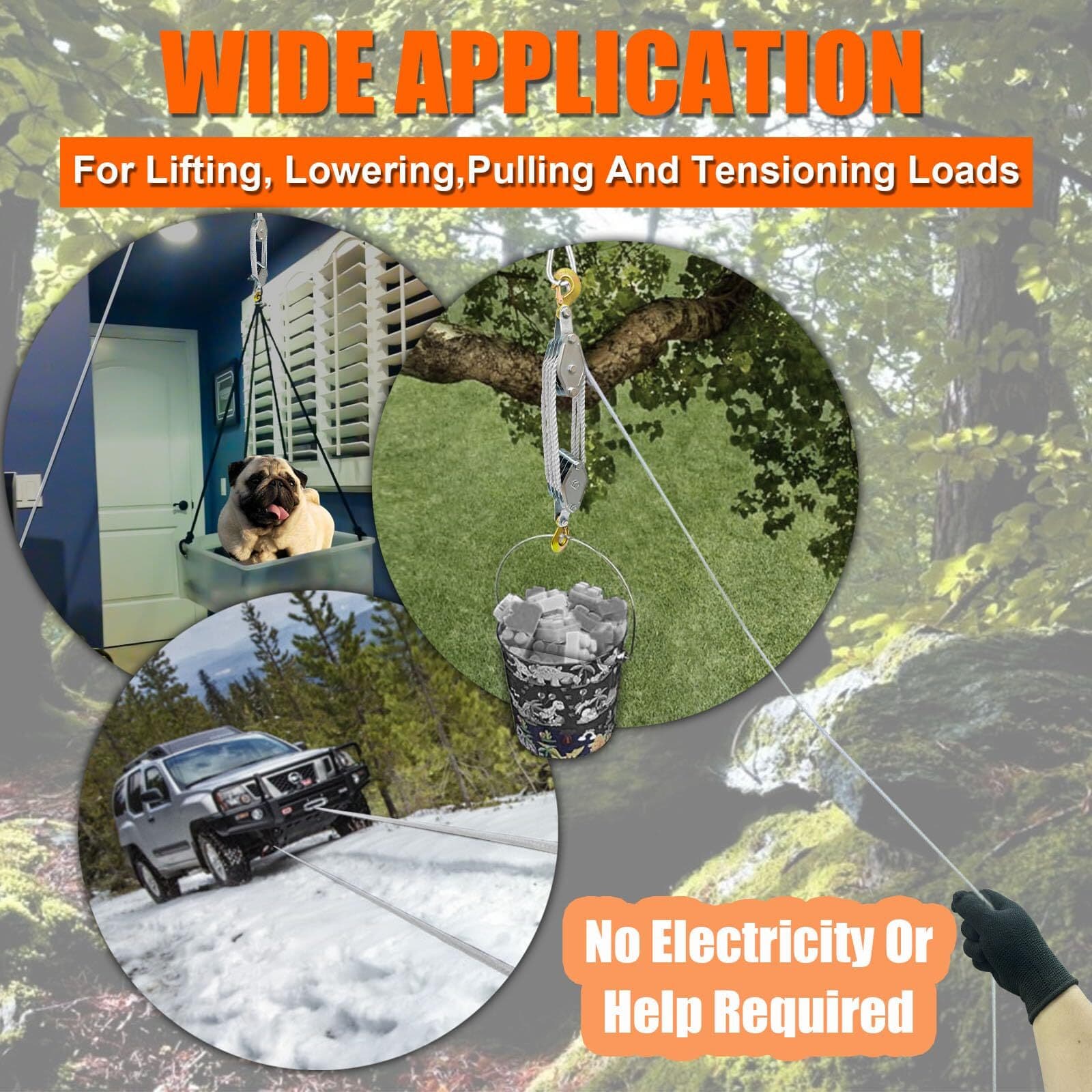 Rope Pulley Hoist 4400 LB, 8:1 Lifting Power Pulley Block and Tackle System 4