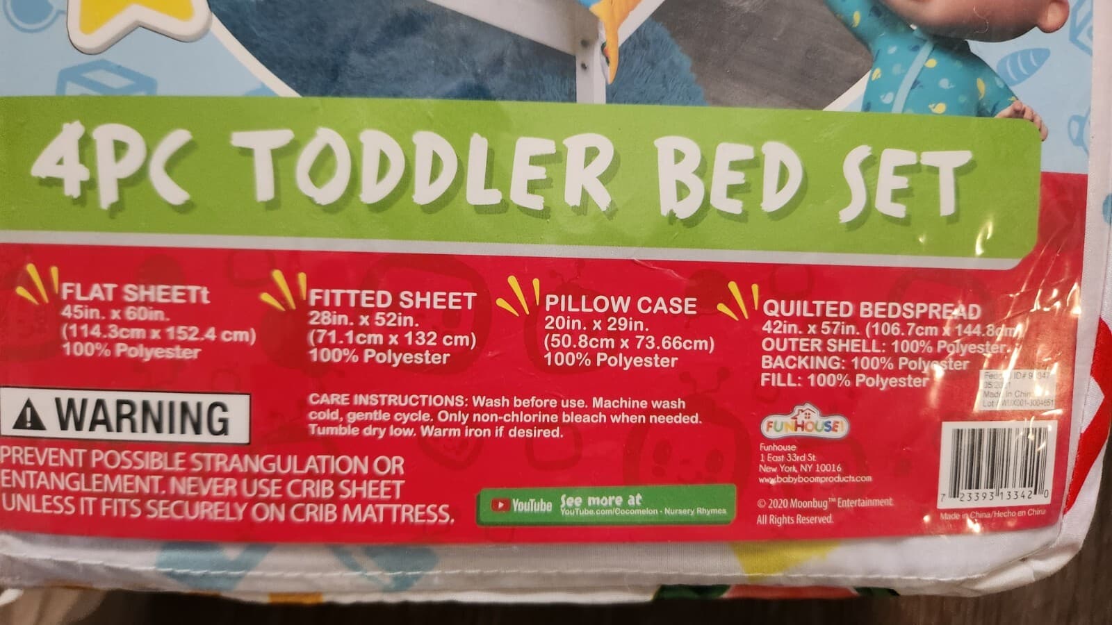 Cocomelon 4-Piece Toddler Bedding Set Sheets Bedspread Pillowcase New 2