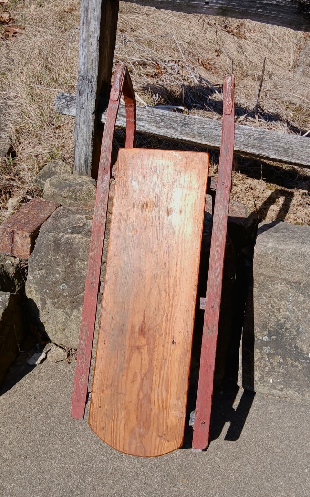Antique Primitive Wooden Sled in Old Red Paint 1870s 6