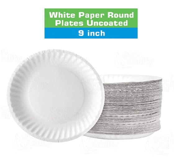 600 Pack White Uncoated Paper Plates Diameter Recyclable Microwave Safe 9" Inch 4