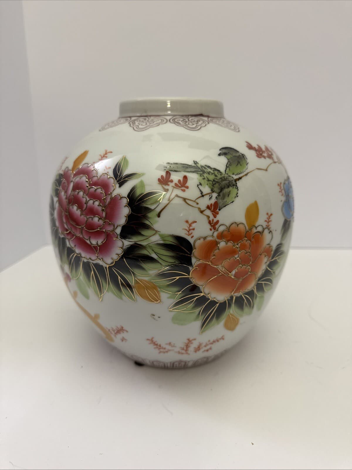 Antique Chinese Porcelain Famille Rose Poem Ginger Jar Vase Floral Flowers Birds 3