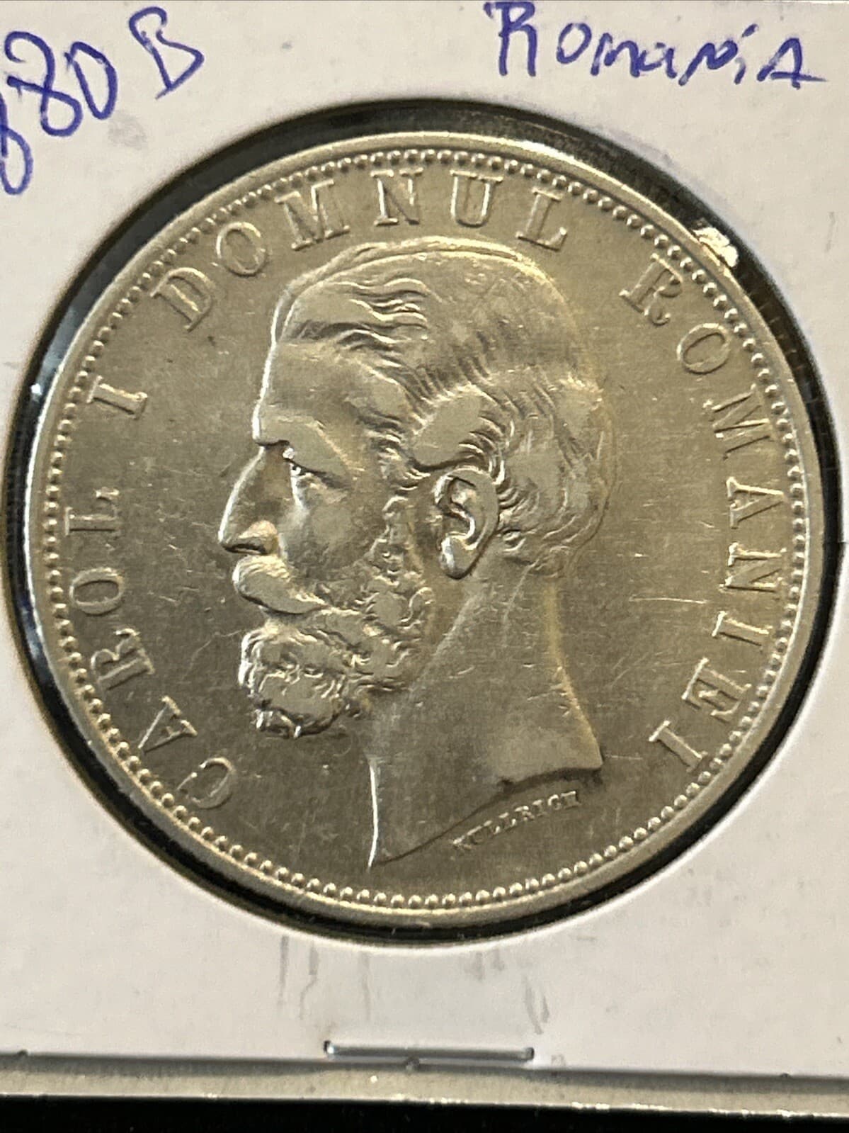 1880-B Romania 5 Lei Name Near Bust 2