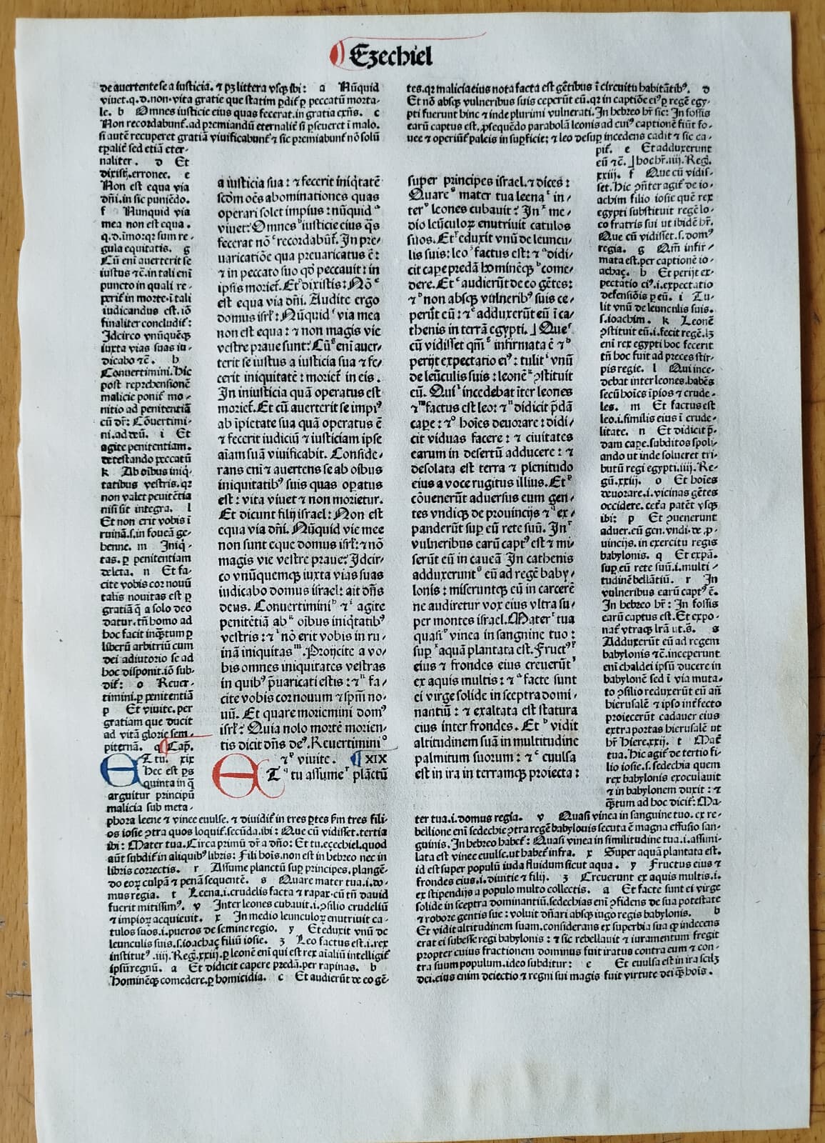 Ezechiel - Renner Original Incunable Leaf Biblia Latina Venice Folio - 1482