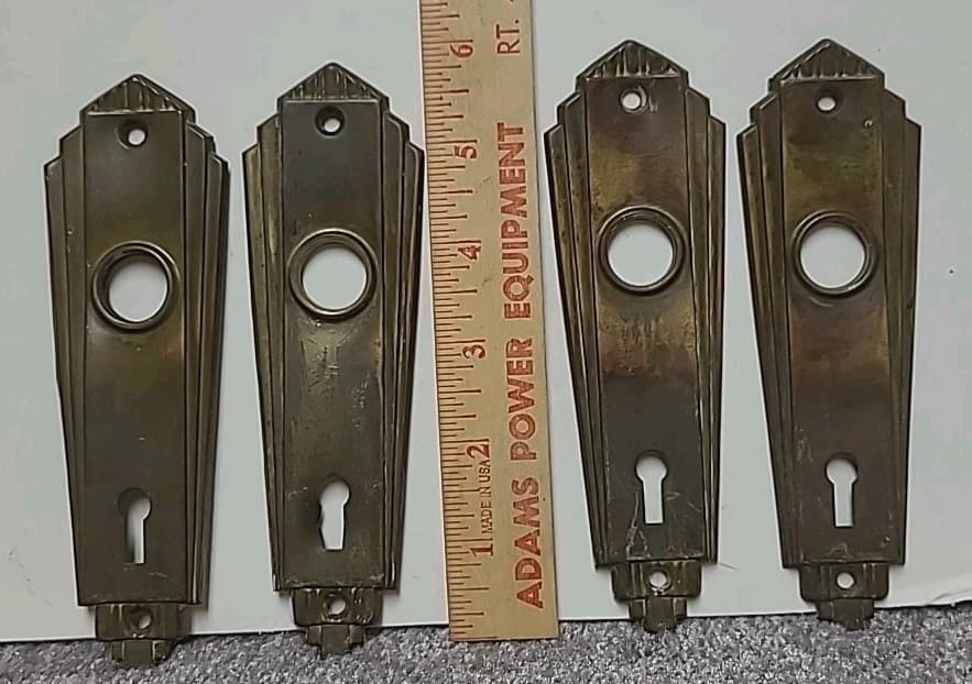 Set of 4 Brass Art Deco Door Knob Backplates with Key Holes 6"x1.75" Ships FREE 2