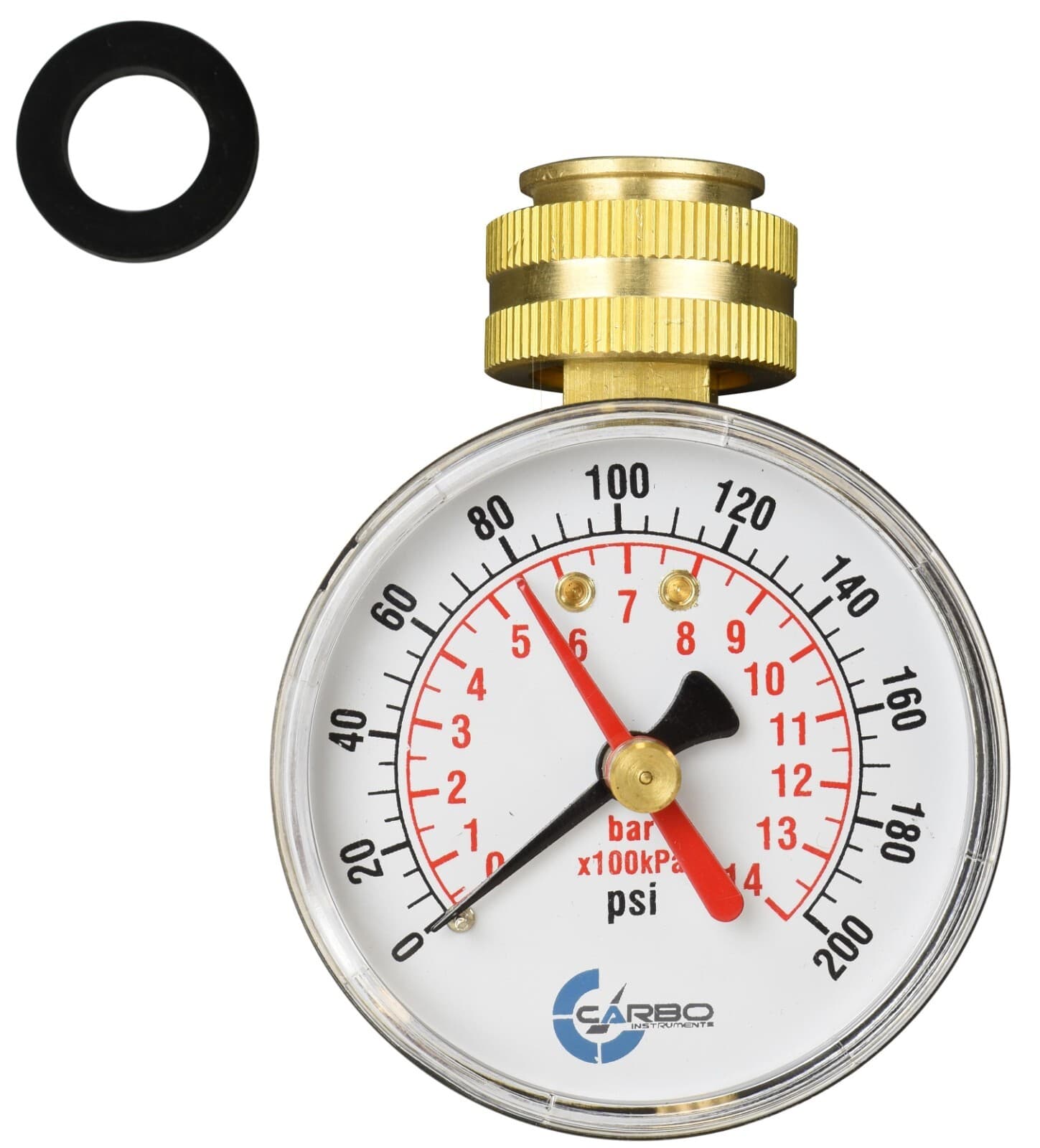 CARBO Instruments 2-1/2" Water Pressure Test Gauge 200 psi,  3/4" Female Hose  2