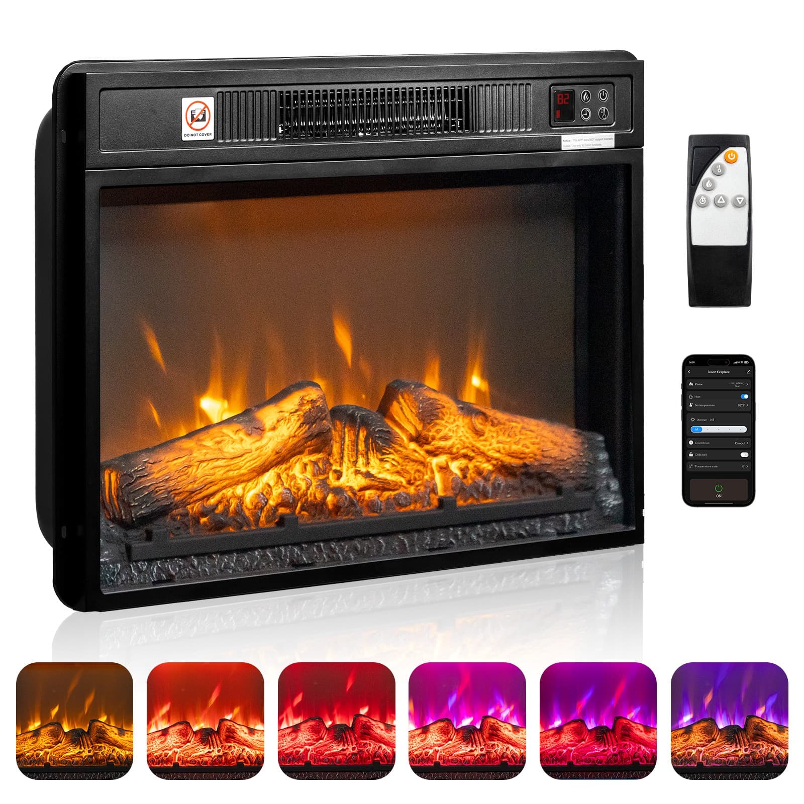 23" Embedded Electric Fireplace Insert Heater 6 Colors Realistic Flame Remote 2