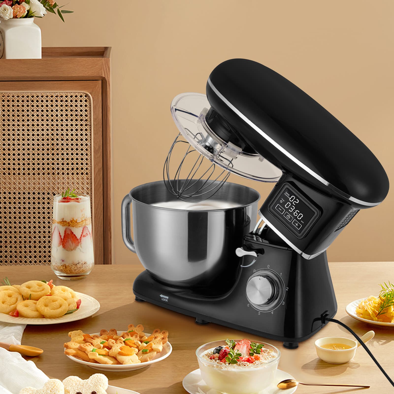 6.2L/6.5Qt Kitchen Electric Mixer Food Processor Dough Machine Knob Control 6