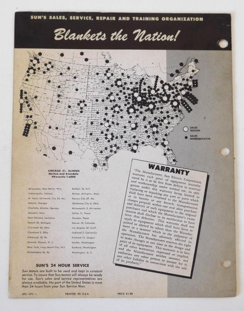 Original 1958 Instruction Manual SUN Electric Volt-Ampere Tester Model VAT-20 3