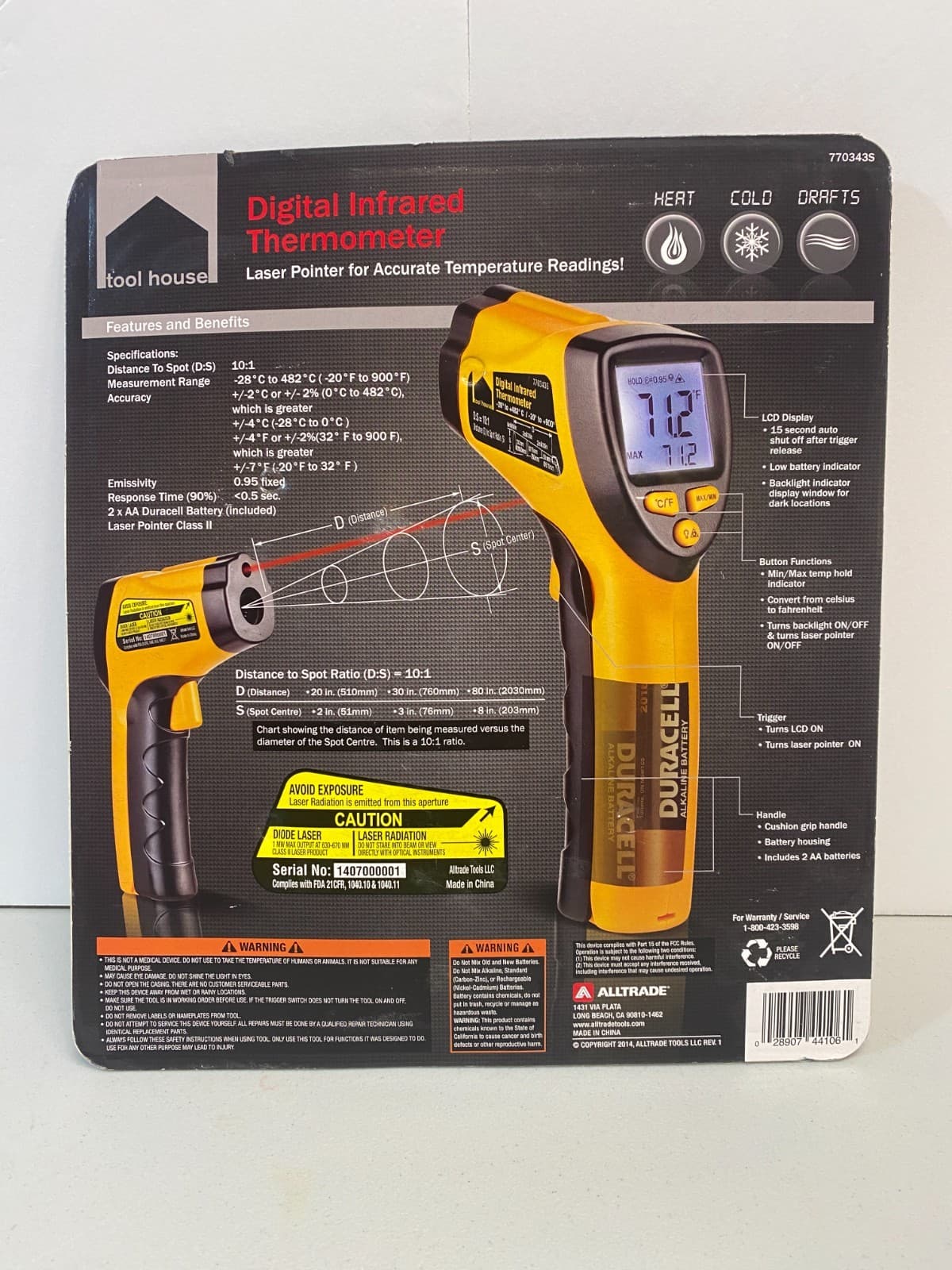 Tool House Laser Pointer Digital Infrared Thermometer 770343S 5