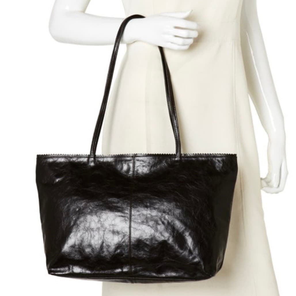 Latico NJ USA Carmen Black Genuine Leather Shoulder Tote Bag Zipper Floral Lined