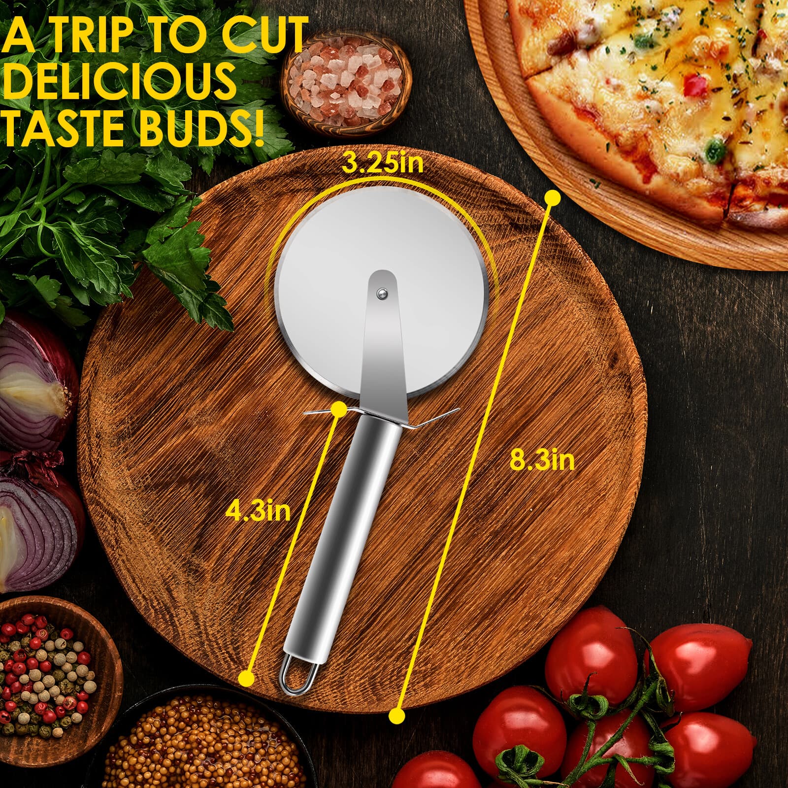 Premium Stainless Steel Pizza Cutter Wheel Thumb Guard Protection DishwasherSafe 2