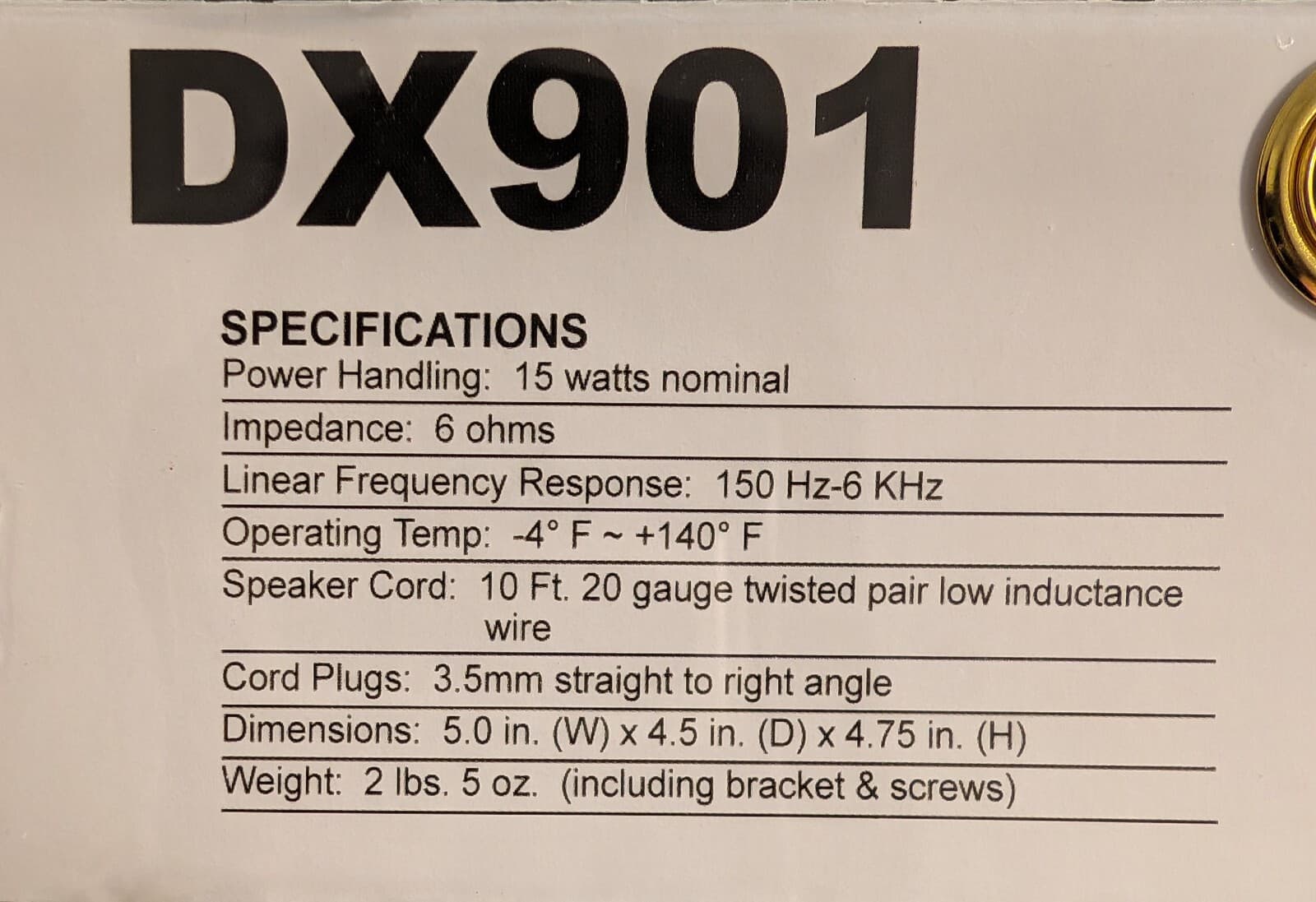 Driver Extreme DX901 High Efficiency Premium Grade External Speaker 15W - 6 ohms 3