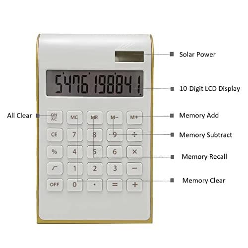 Solar Gold Calculator Standard Function Desktop Calculator LCD 10-Digit White 4