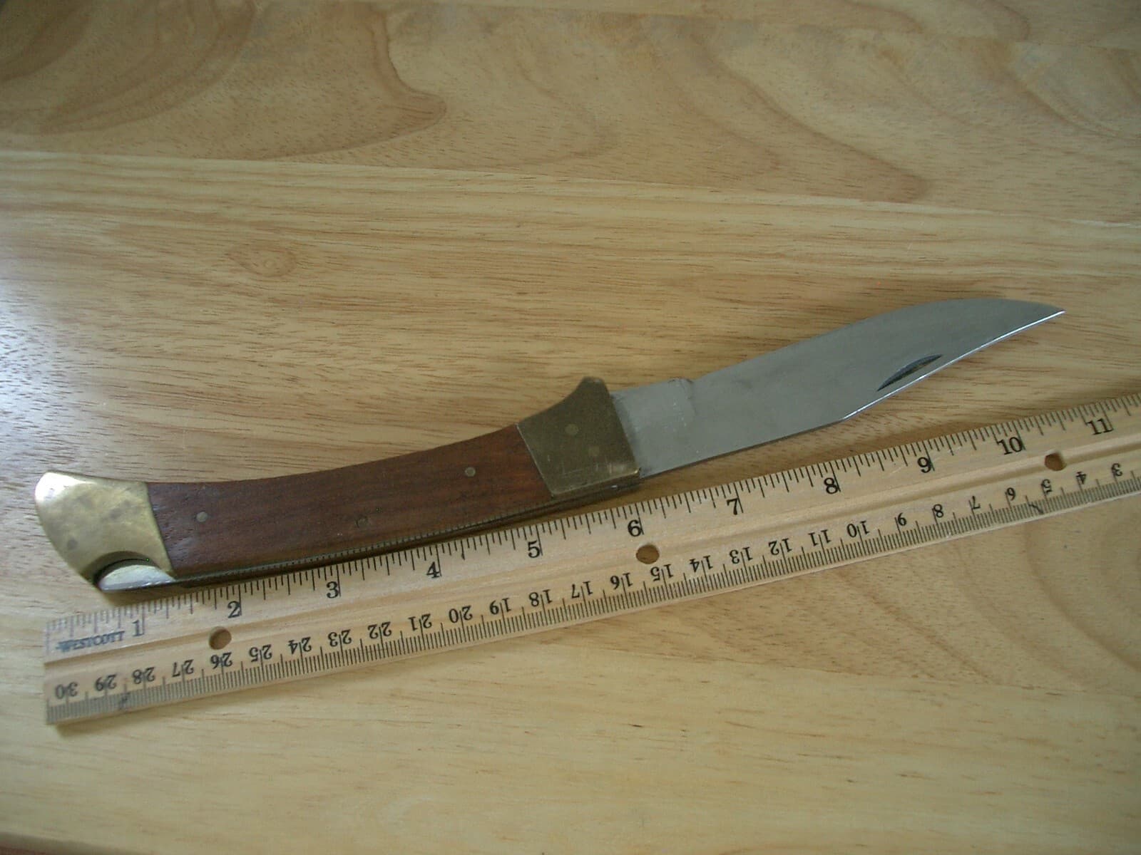 Vintage Pakistan Stainless Folding Hunting Knife Brass & Wood Handle 4