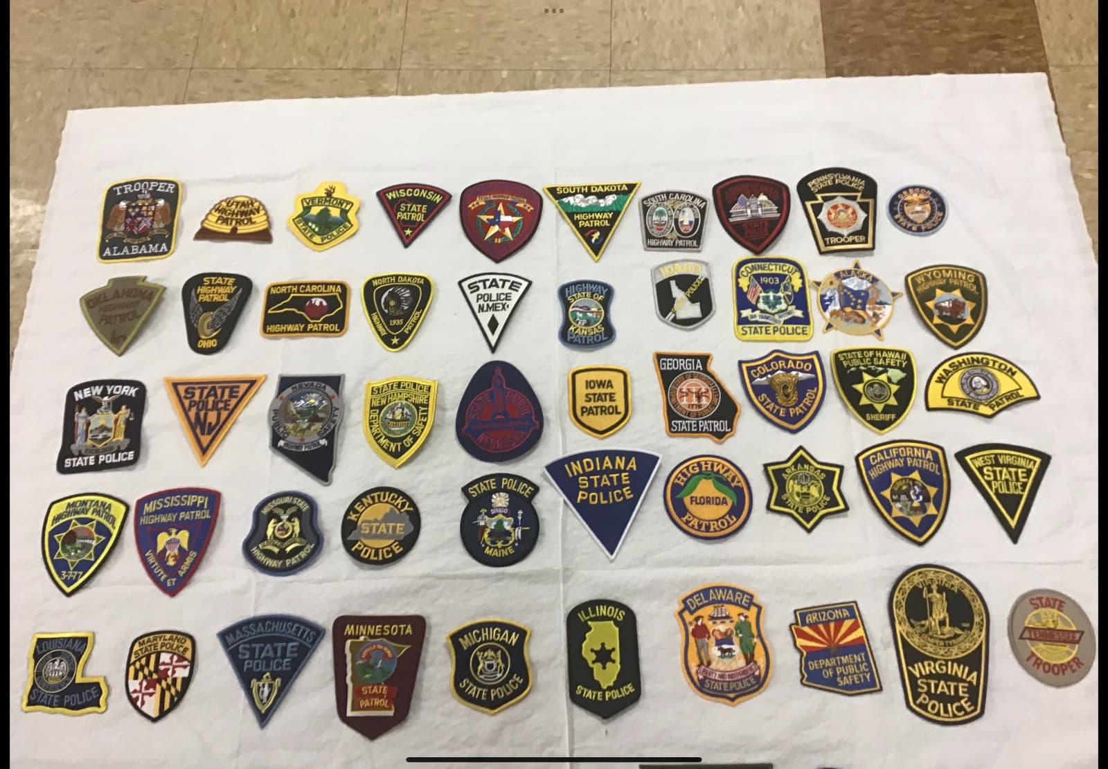 Police collectors patch set 50 pieces  state patches. All hat size smaller patch