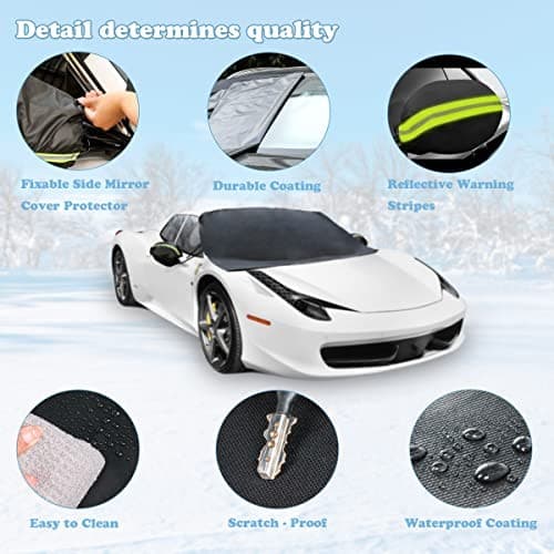 Car Windshield Snow Cover for Ice and Snow- Durable 600D Oxford Fabric with  5