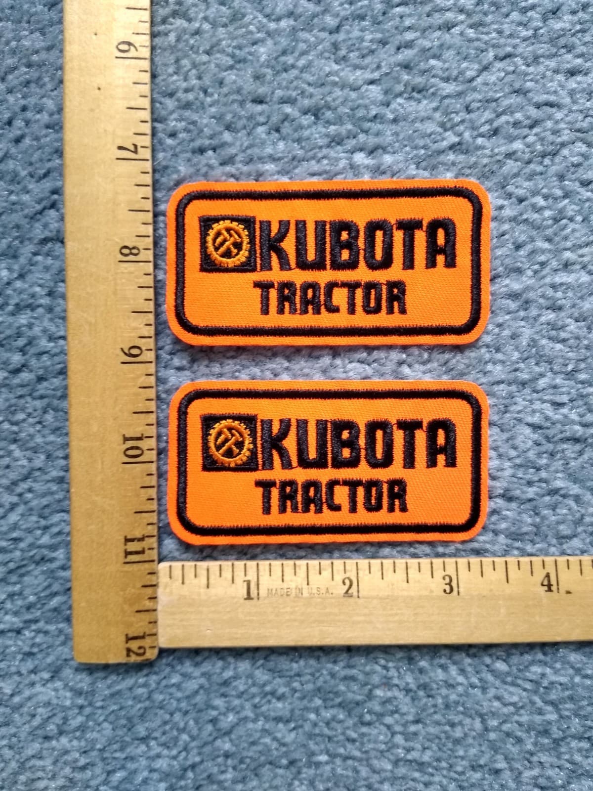 LOT OF 2 KUBOTA TRACTOR BRIGHT FLUORESCENT ORANGE IRON ON PATCHES  2