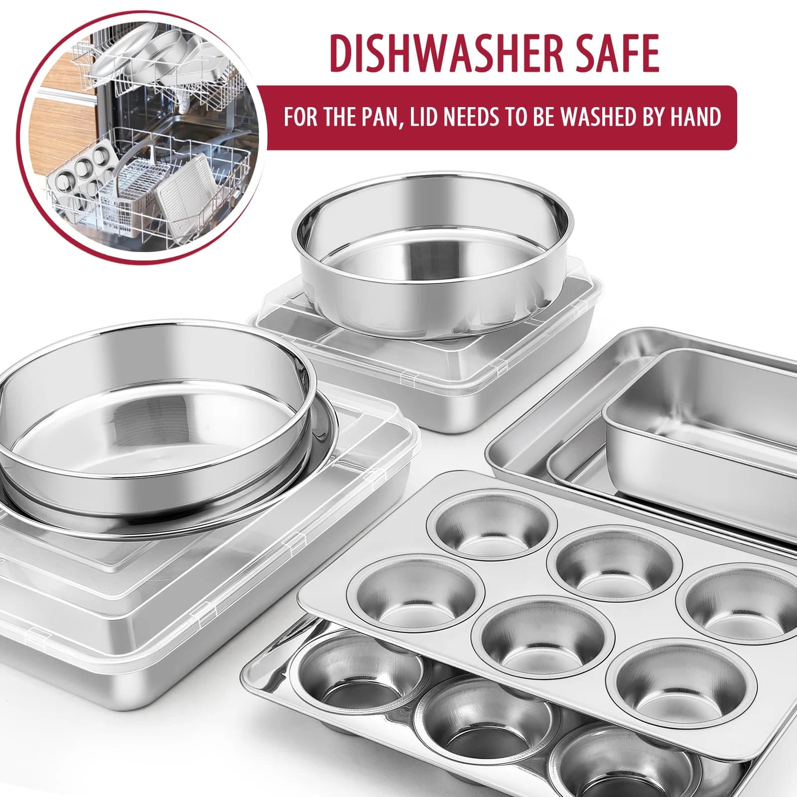 12 Piece Stainless Steel Bakeware Sets, Metal Baking Pan Tray Set, Non-Toxic 5