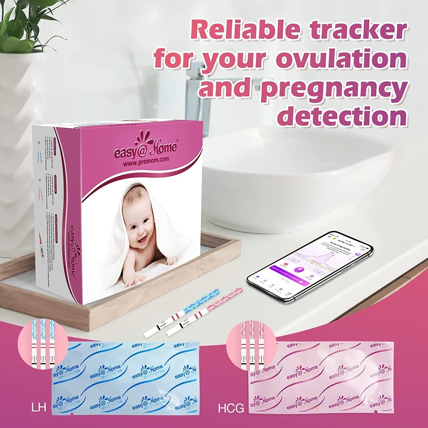 Easy@Home TTC Kit: 50 Ovulation + 20 Pregnancy Tests + Thermometer & Cups 2