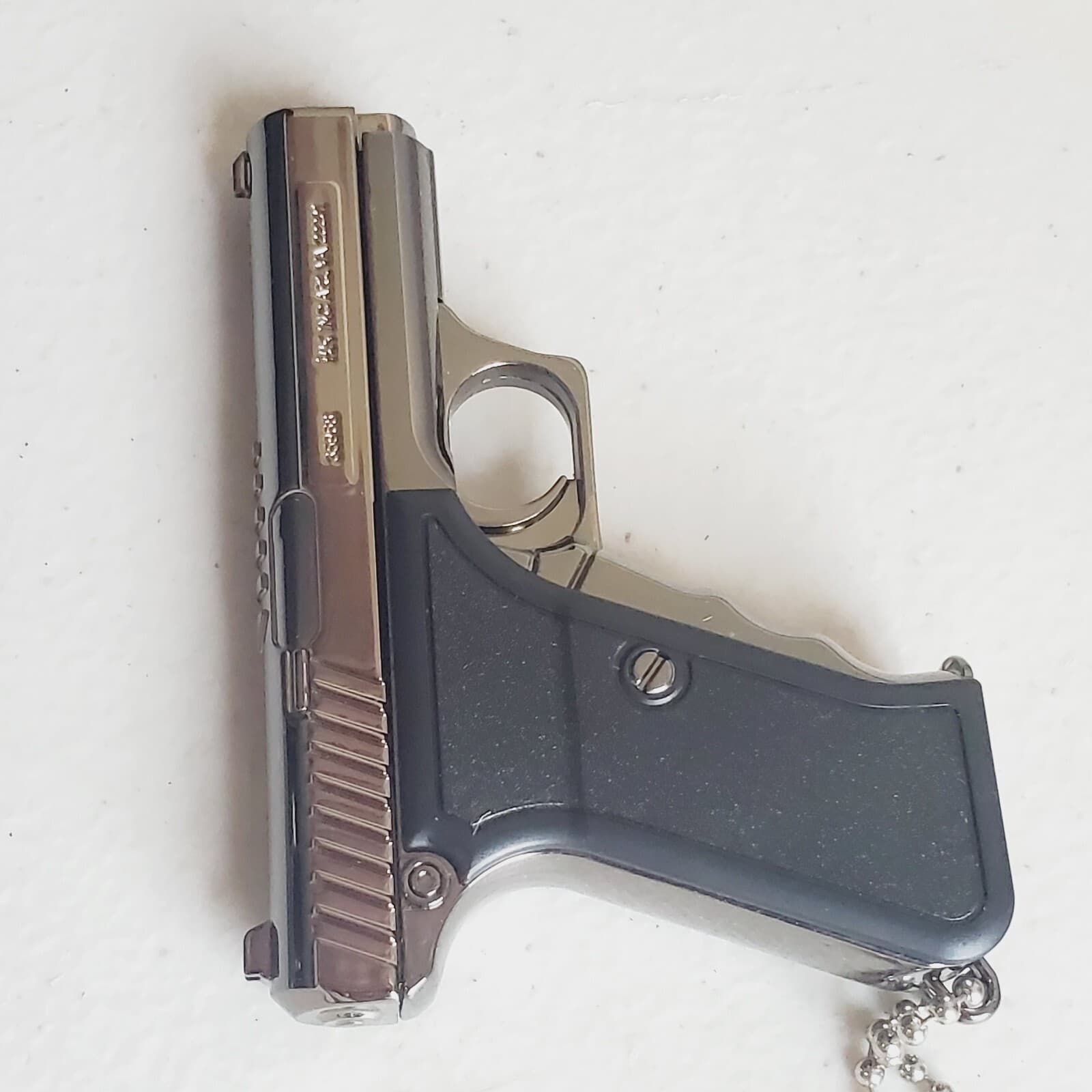 Pistol Shaped Gun Lighter FIRE Chrome METAL, Cocking Hammer, Mini 9 mm. USA SHIP 5