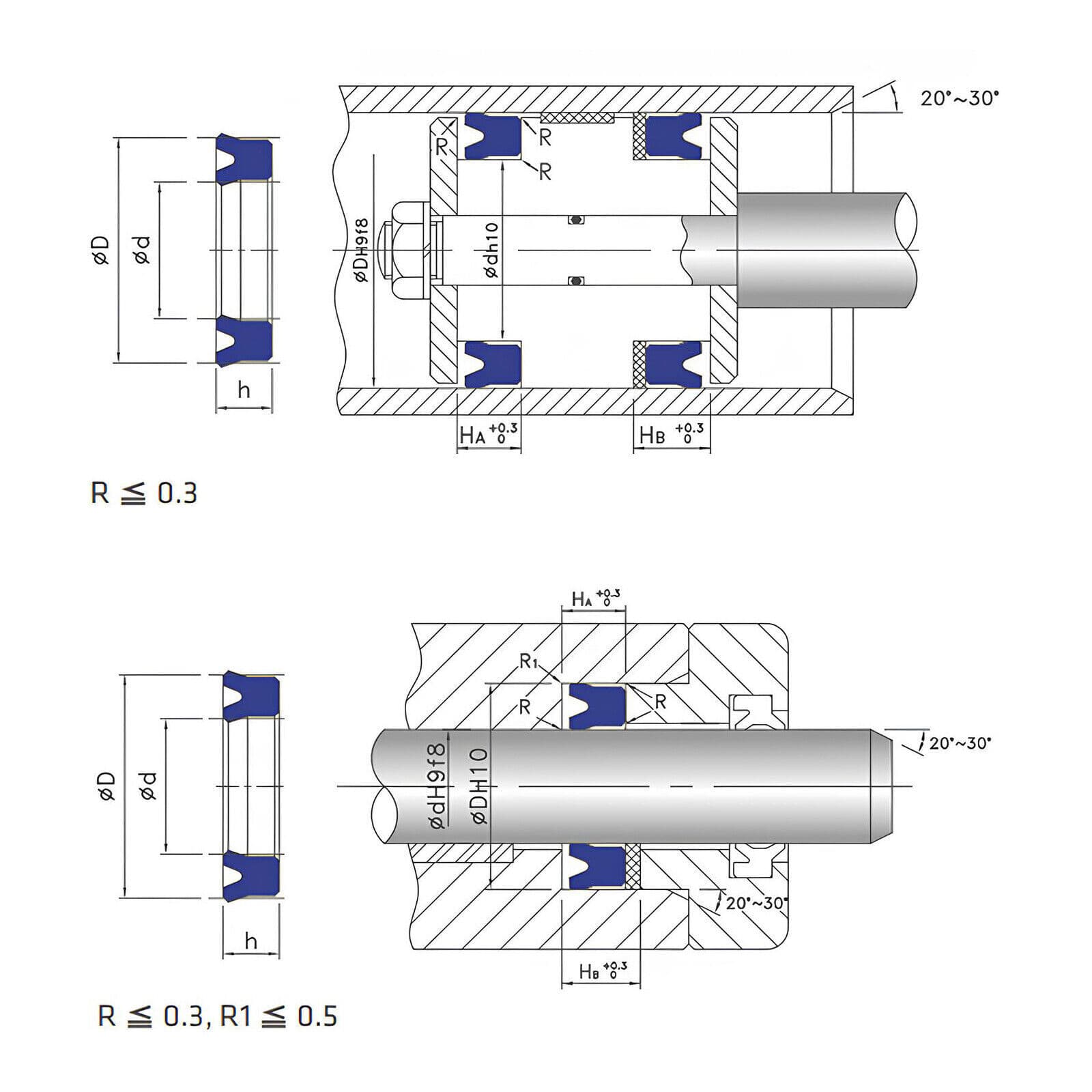 U-Cup Hydraulic ram seal u seal rod & piston working Cylinder 10mm-100mm rod od 3