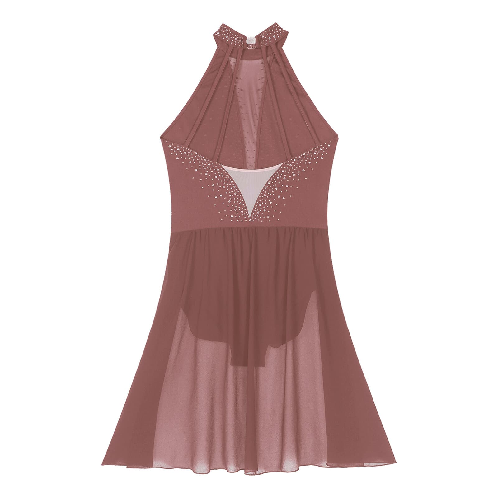 Womens Dance Performance Costume Backless Leotard Mesh Lyrical Dress Patchwork 5