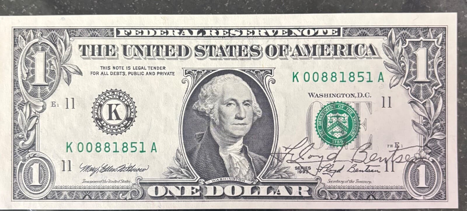 Lloyd Bentsen autographed un-circulated dollar bills 3