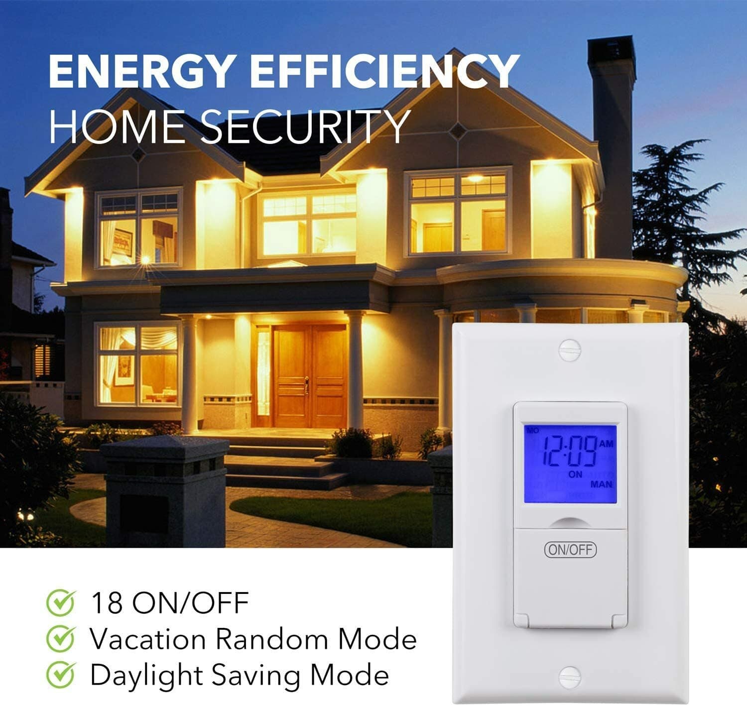 BN-LINK 7 Day Programmable In-Wall Timer Switch Digital with Blue Light, 3 way 4