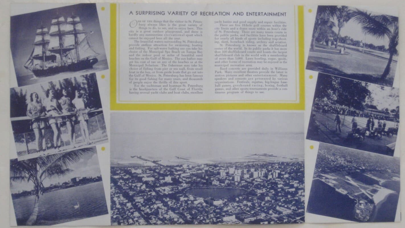 1949 Colorful ST. PETERSBURG Map Brochure Florida Reptile Ranch Airports Ferry 4