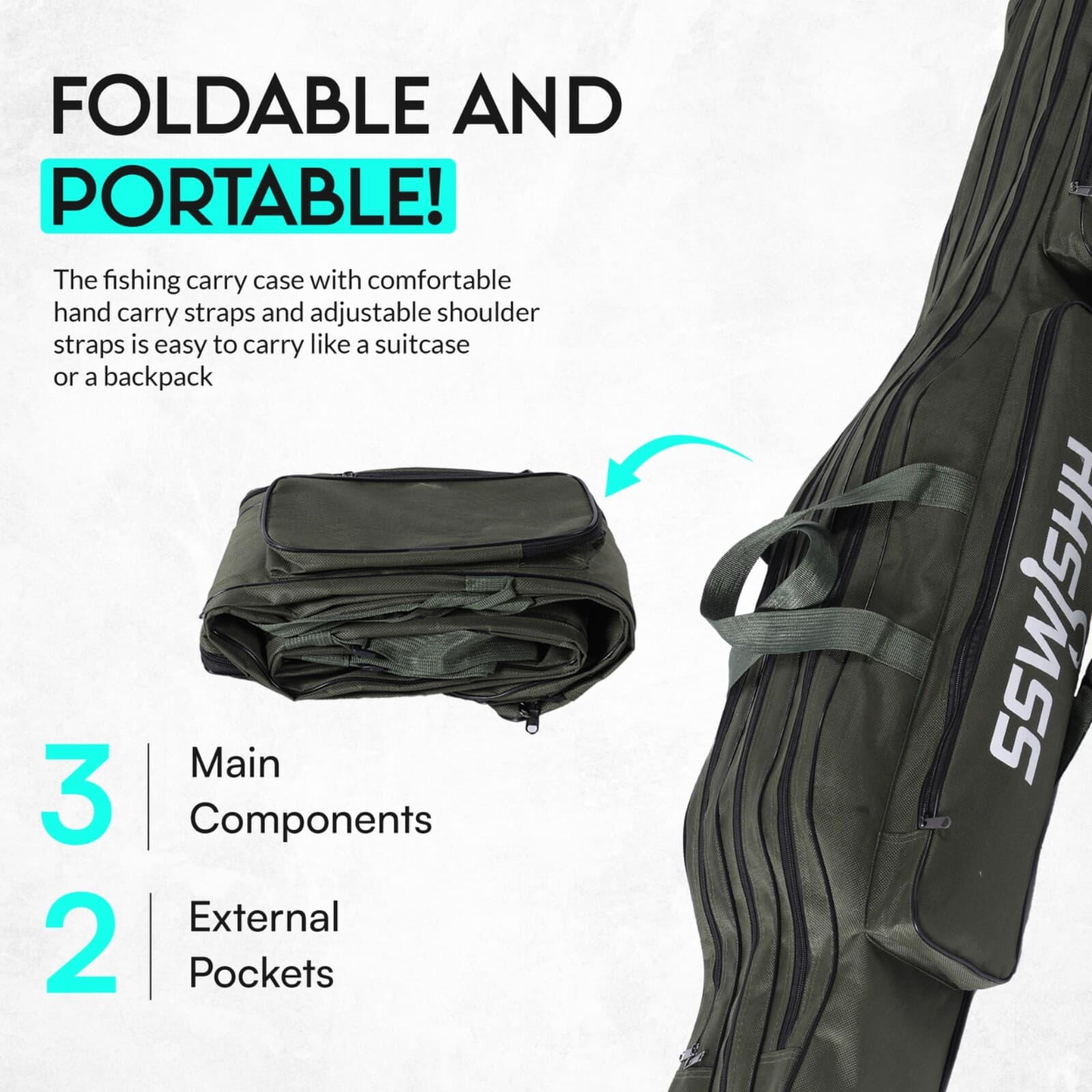 Fishing Rod Case - 3 Layers Fishing Pole Bag Portable Carry Storage Case 130cm 5