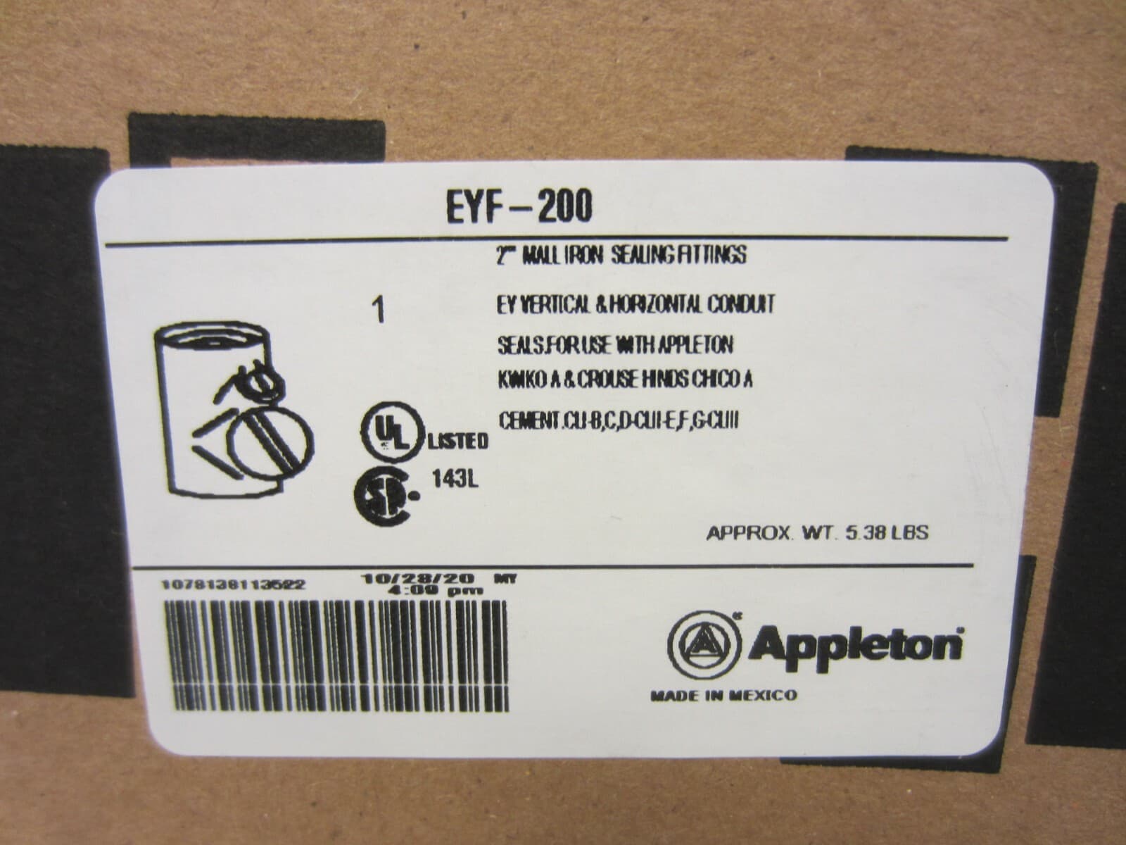 APPLETON EYF200  2" EXPLOSION PROOF SEAL OFF EYS CROUSE HINDS *SAME DAY SHIP 2