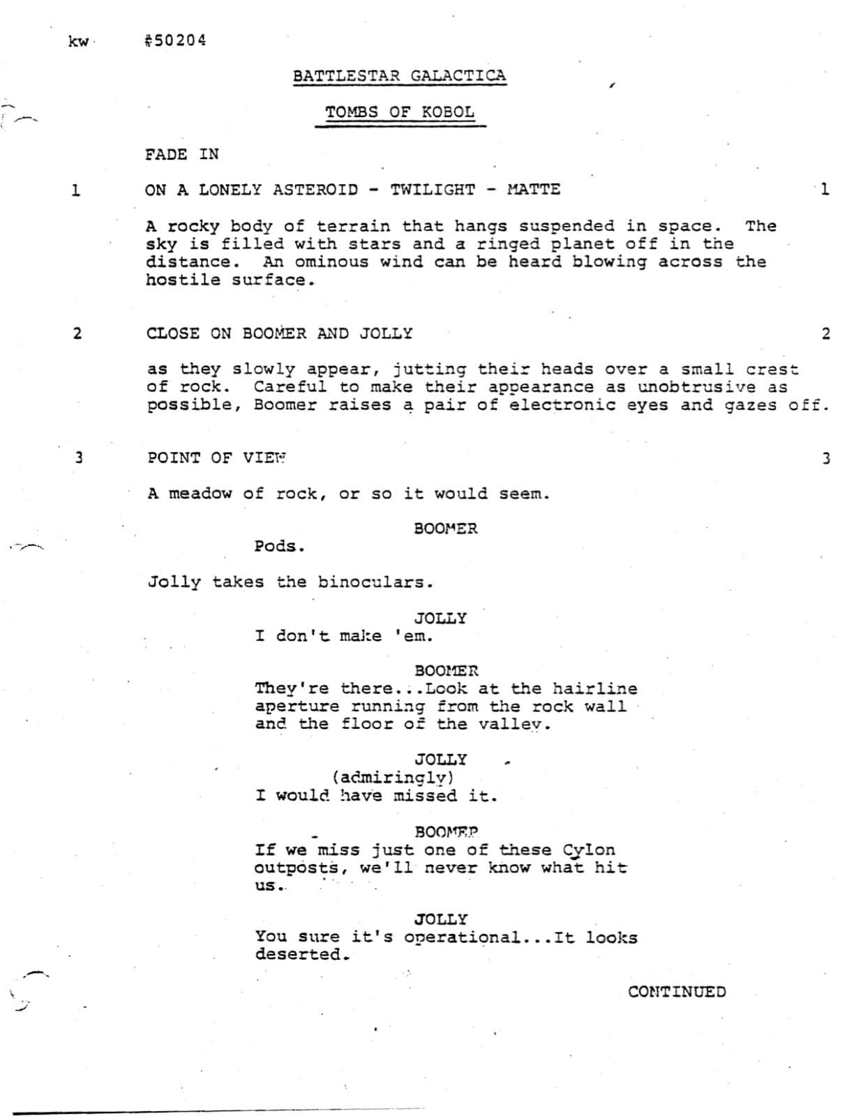 Battlestar Galactica TV Script "Lost Planet of the Gods, Part 1" (1978)- Reprint 4