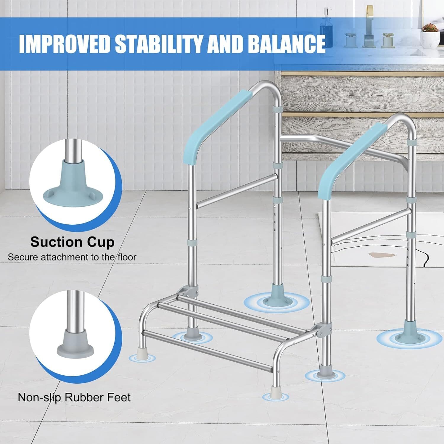 Upgraded Toilet Safety Rail with Foot Rest Height Adjustable Toilet Safety Frame 6