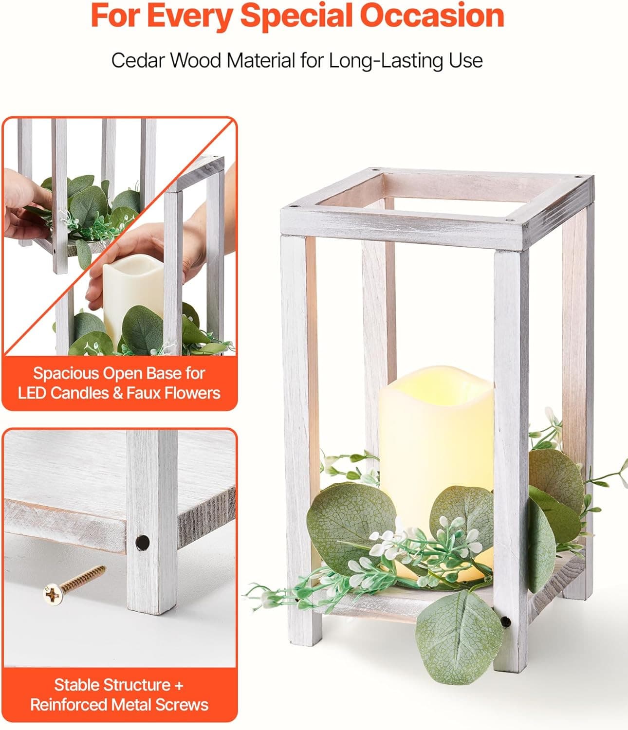 12 Set/36 Pcs Wooden Wedding Lantern Centerpiece Includes 12 Wooden Lantern Cand 3