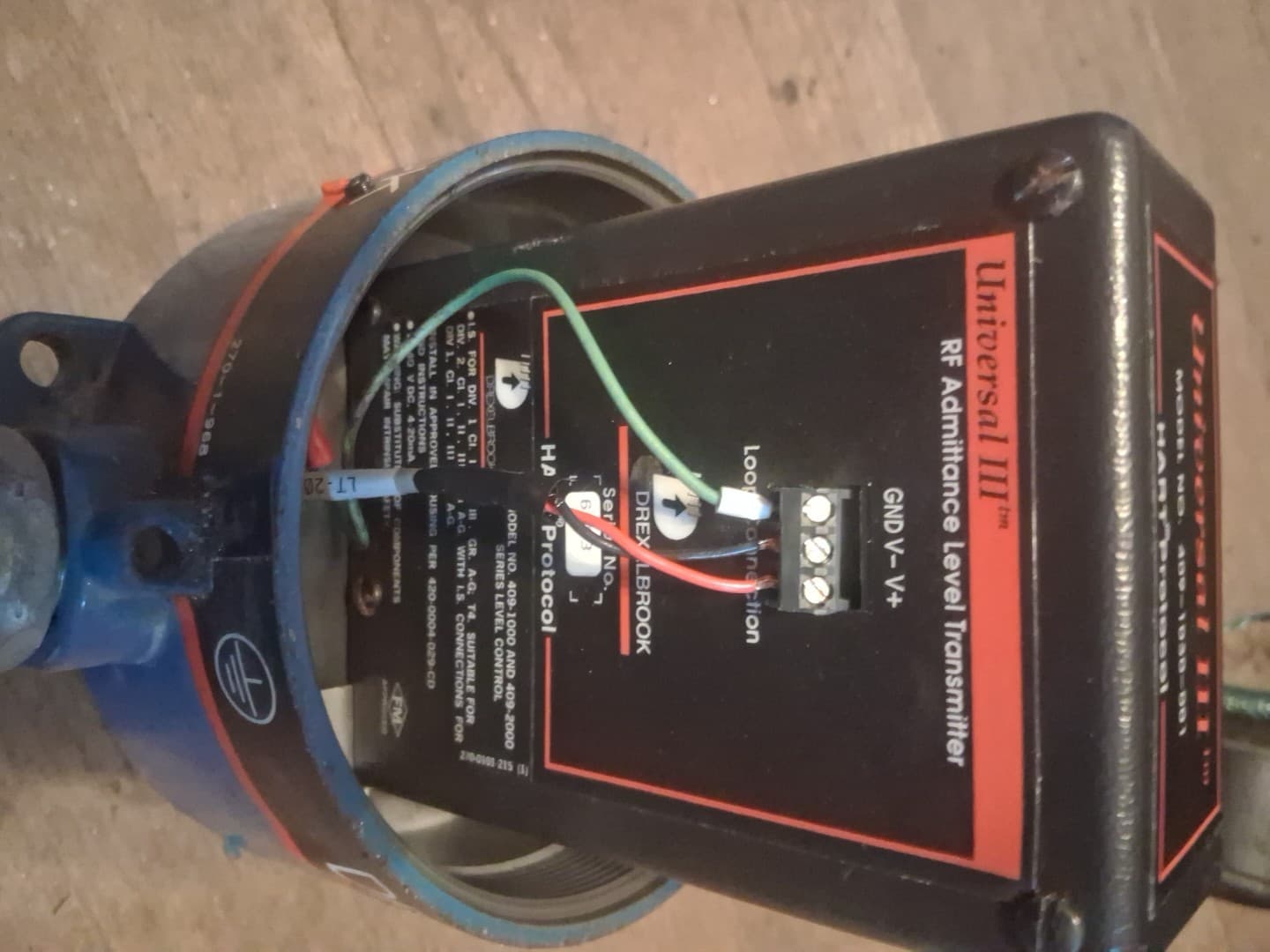 This is a Drexelbrook transmitter sensor. 4