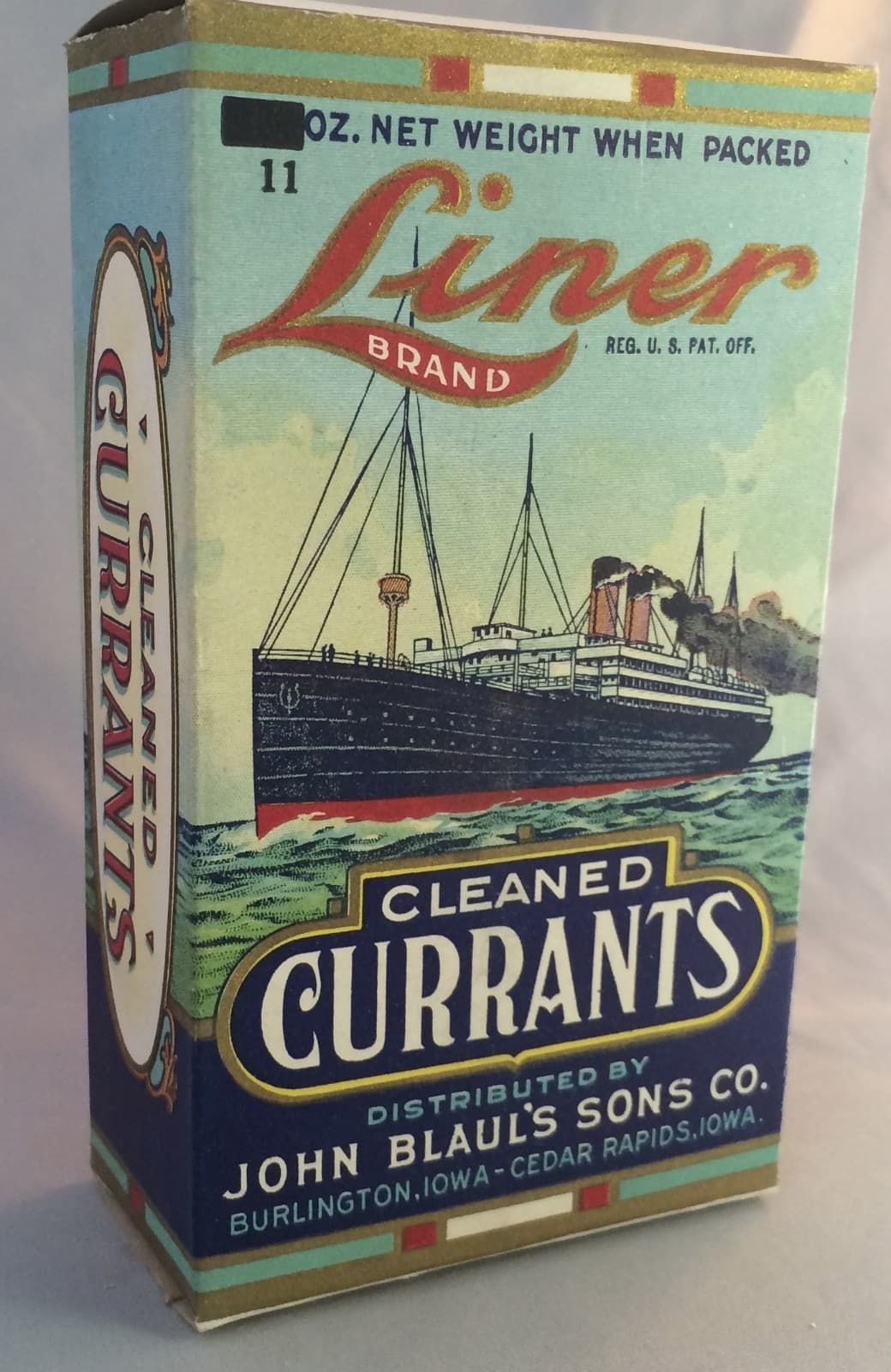 c 1920 Ocean LINER Ship Currants BLAUL Fruit Box Burlington IA Original Antique 