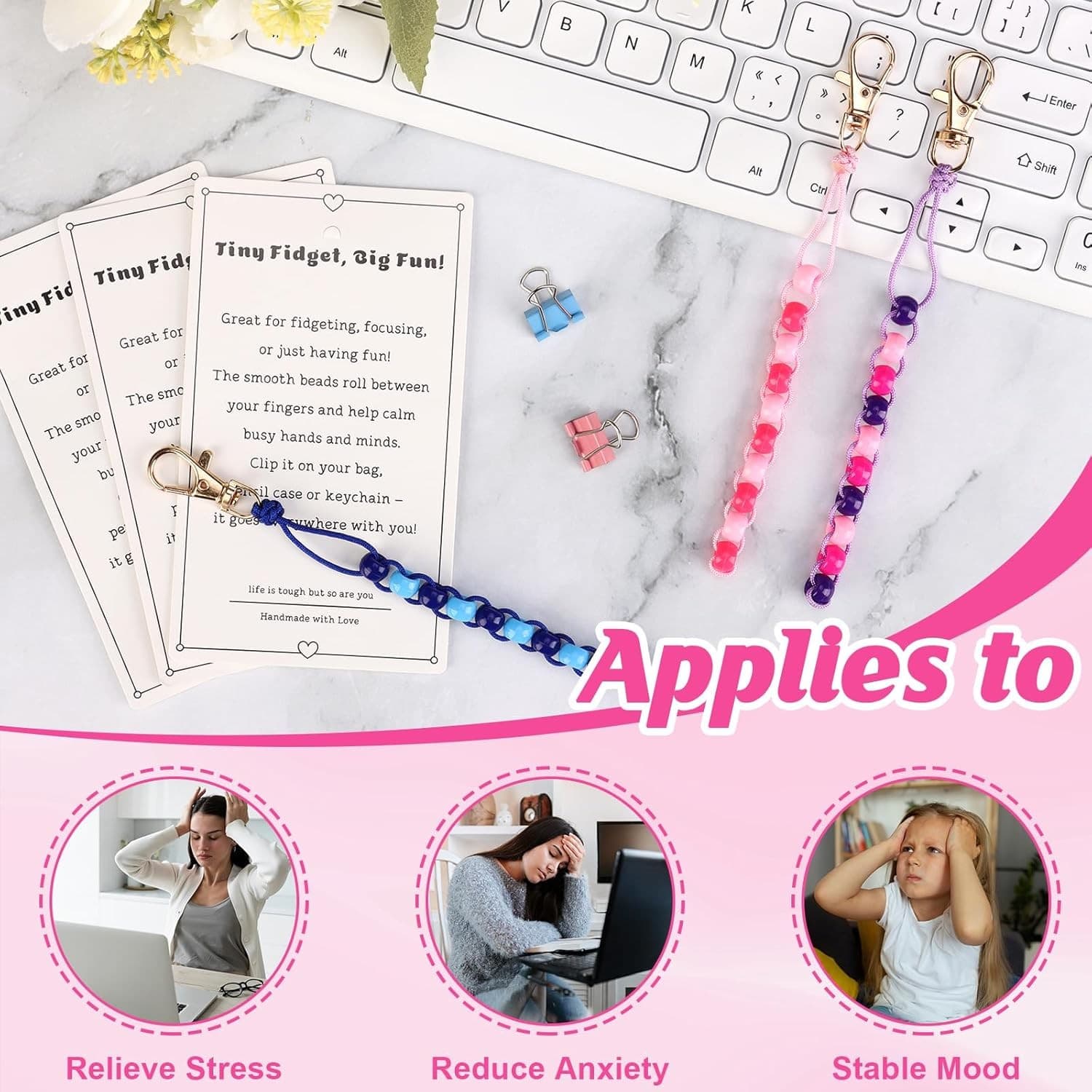 3 Pcs Colorful Beaded Fidget Keychain for Anxiety Stress Relief Plastic...  4