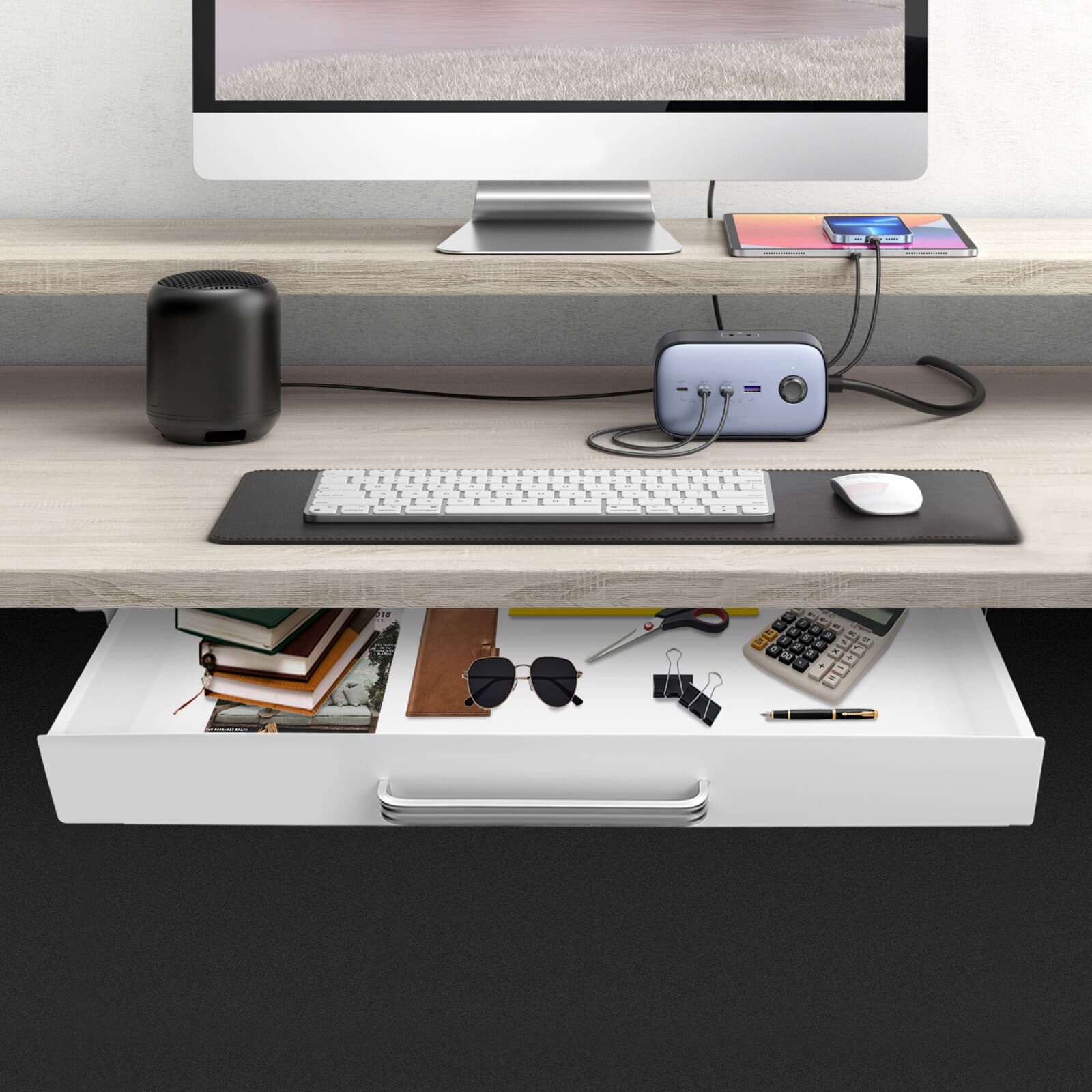 21.5*10.2*2.1inch Drawer Storage Organizer, Iron Pull-out Drawer Modern 4