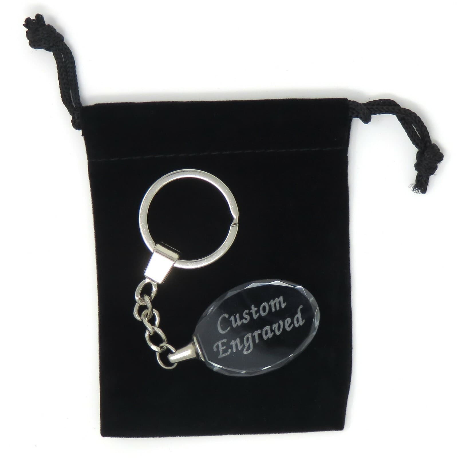 PERSONALIZED Oval Crystal Key Chain and Ring 2 Lines - Custom Laser Engraved USA 5