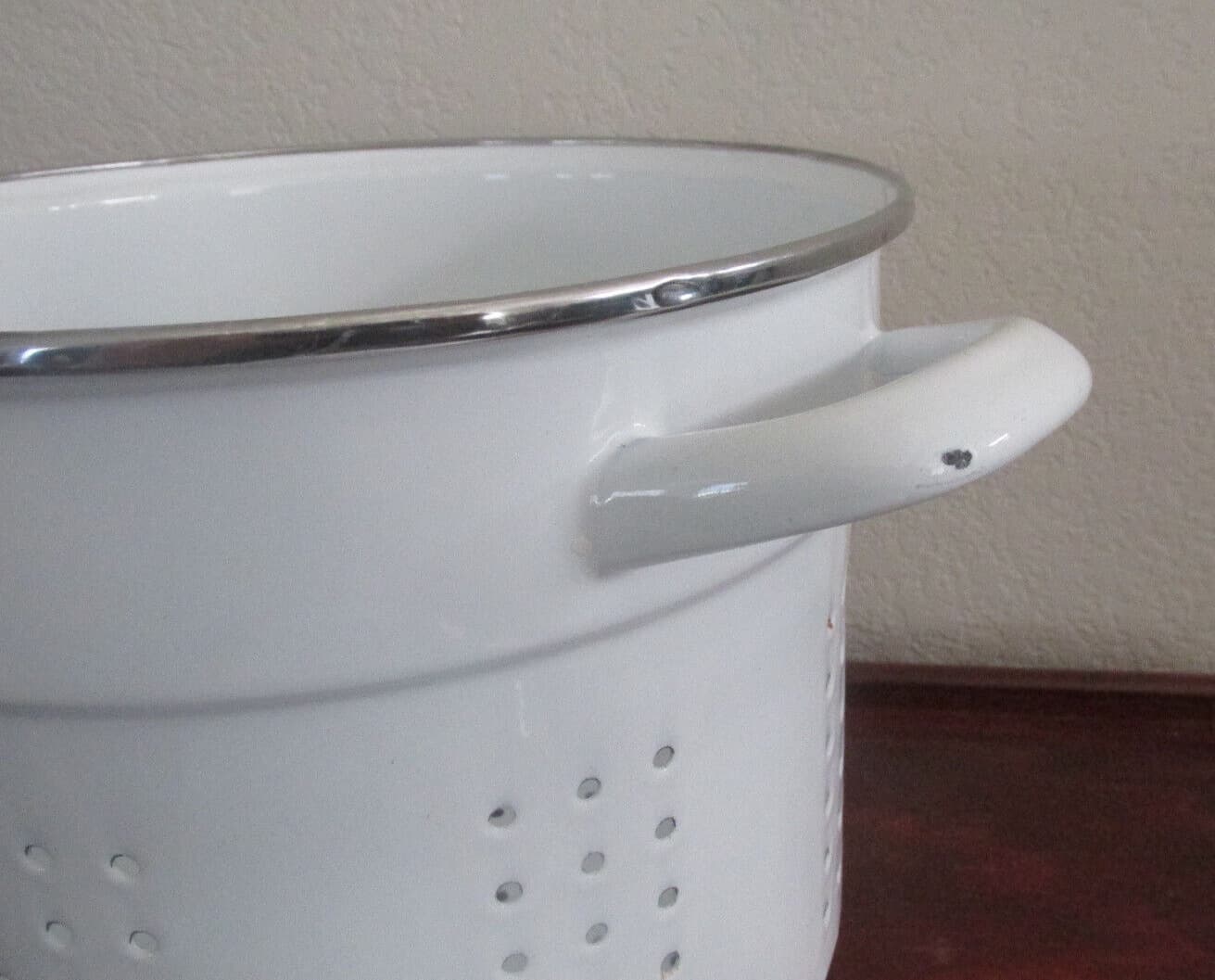 WHITE ENAMEL STEAMER BASKET + LID COLANDER STRAINER INSERT APPROX. 6 QUART 4