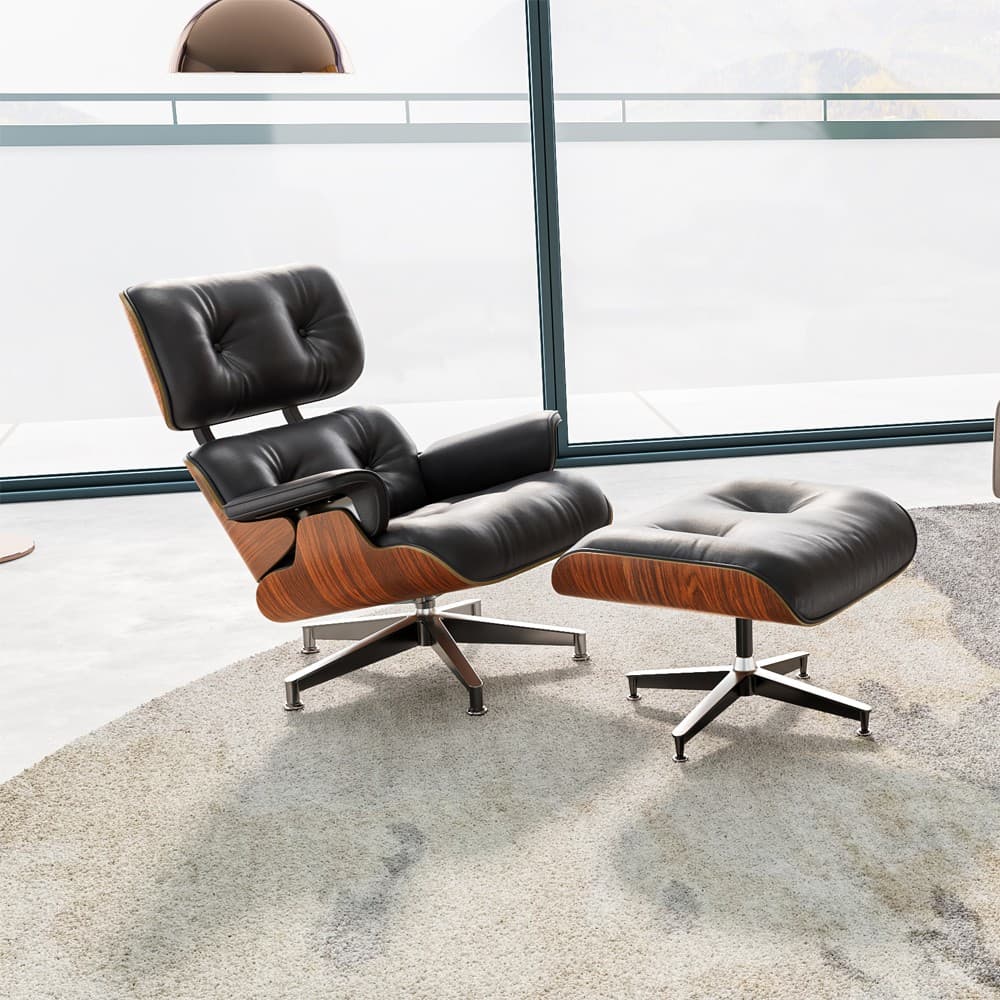 Pro Tall Eames Lounge Chair And Ottoman Set Genuine Leather Armchair Club Seat 2
