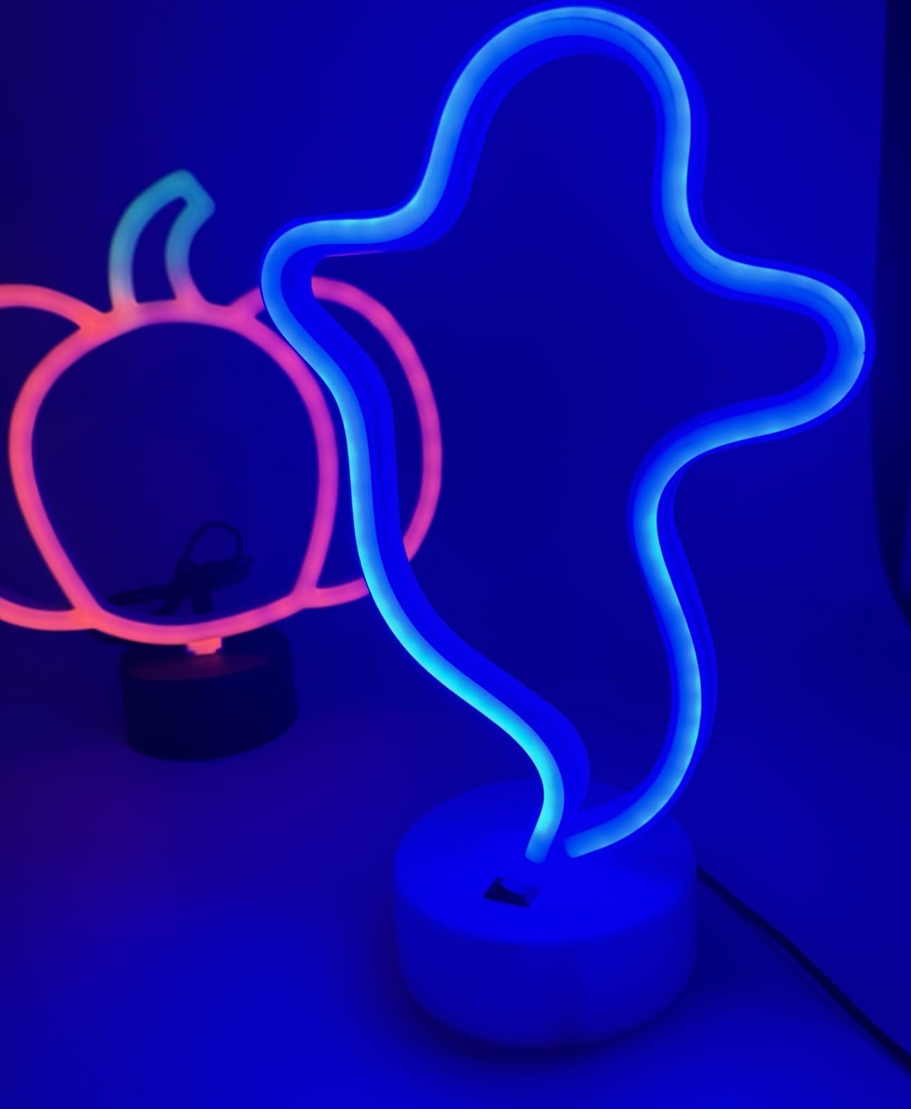(2) LED Neon Sign Art Halloween Pumpkin Ghost Lights Decoration USB Battery 3
