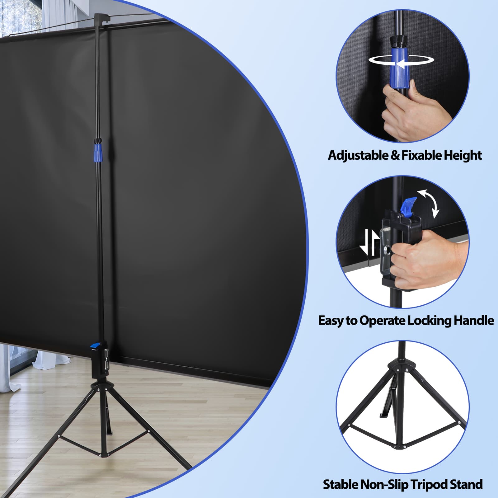 Projector Screen with Stand 84 inch for Movie or Office Presentation 16:9 HD 4