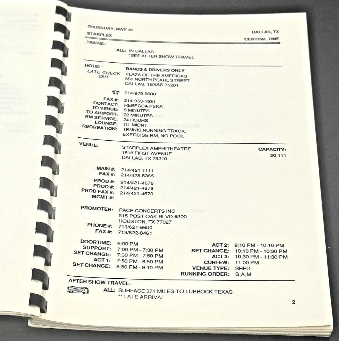 CLASH OF THE TITANS - RARE 91 TOUR ITINERARY - ANTHRAX, MEGADETH, SLAYER, AIC 3