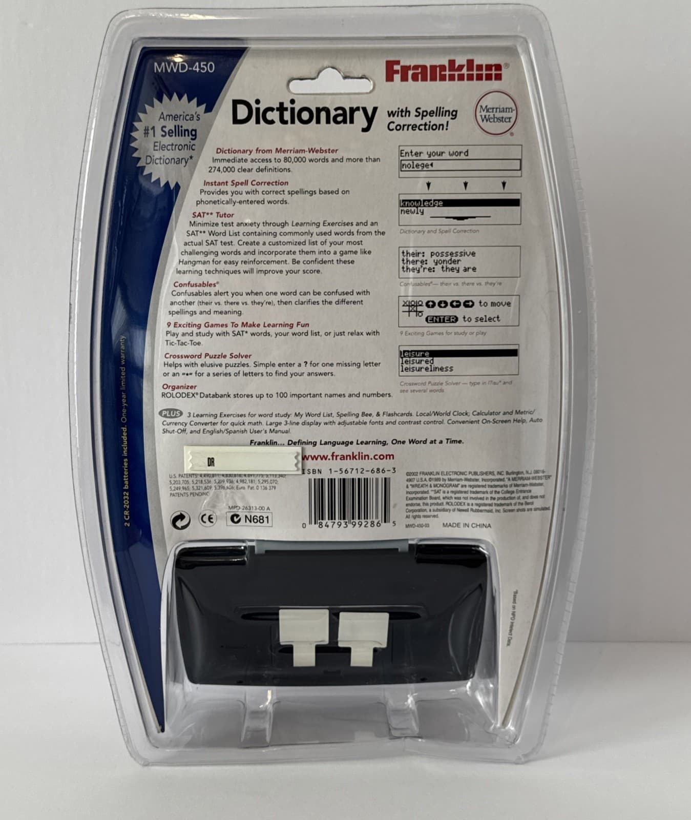 Franklin MWD-450 Dictionary W/ Spell Correction Electronic Marriam Webster NOS 2