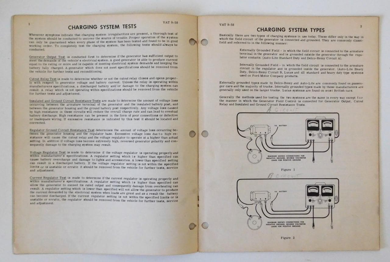 Original 1958 Instruction Manual SUN Electric Volt-Ampere Tester Model VAT-20 2